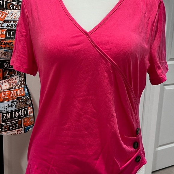SHEIN LUNE Hot Pink Surplice Neck Tee (NWOT) - Picture 3 of 8